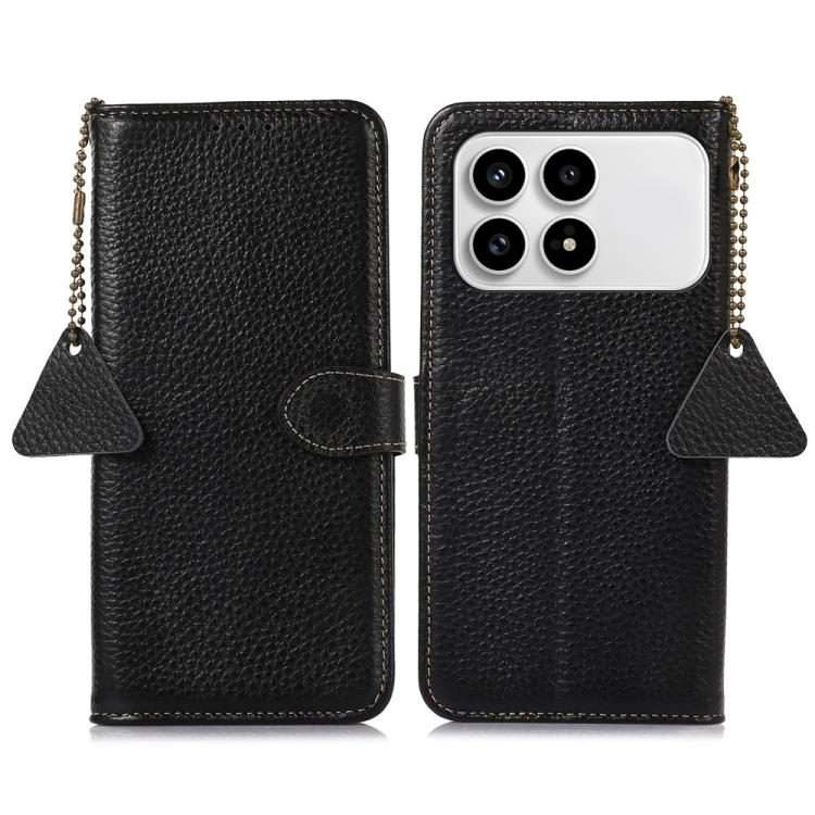 For Redmi K90/Poco F8 Pro Genuine Leather Litchi Texture RFID Leather Phone Case(Black)