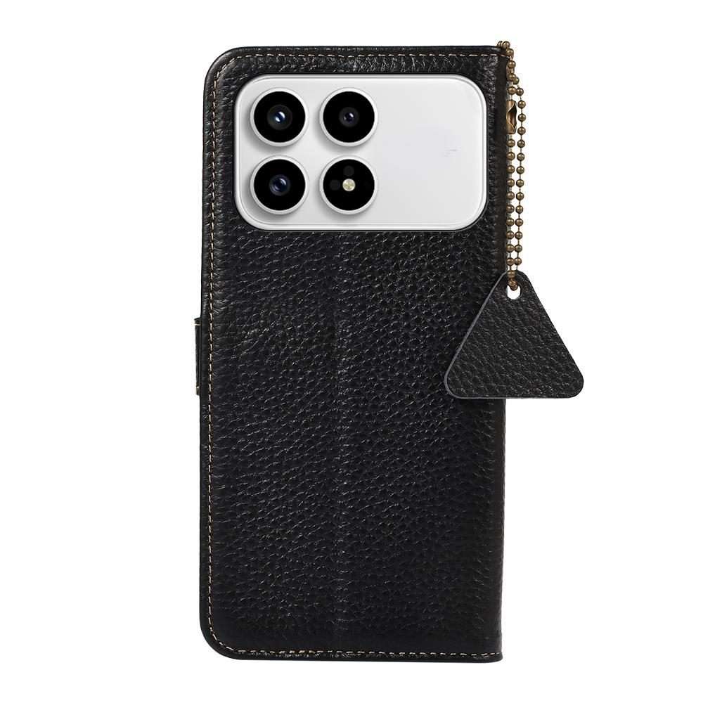 For Redmi K90/Poco F8 Pro Genuine Leather Litchi Texture RFID Leather Phone Case(Black)