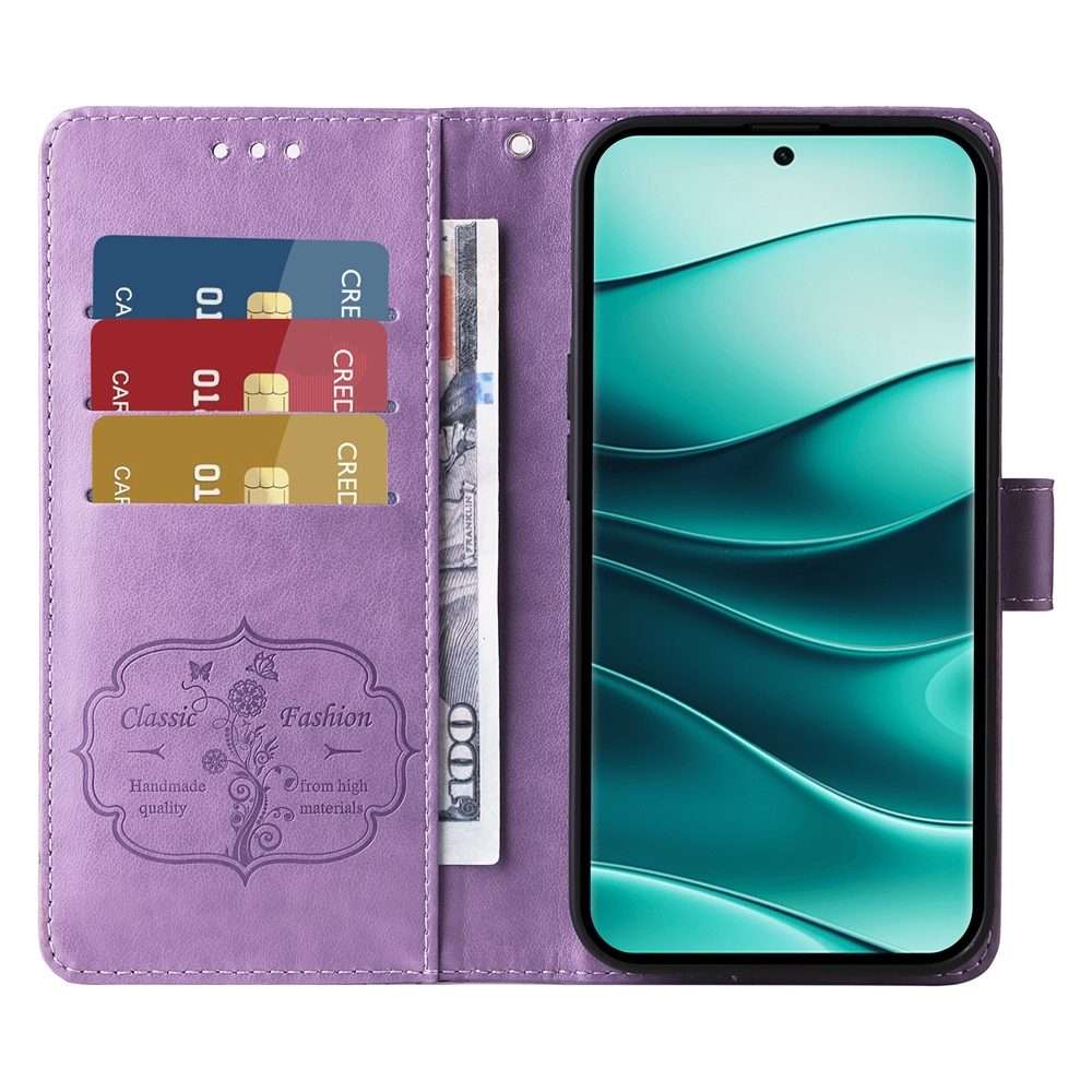 For Redmi Note 14 Pro 5G / Note 14 Pro+ 5G Embossed Butterfly Flowers Leather Phone Case(Purple)