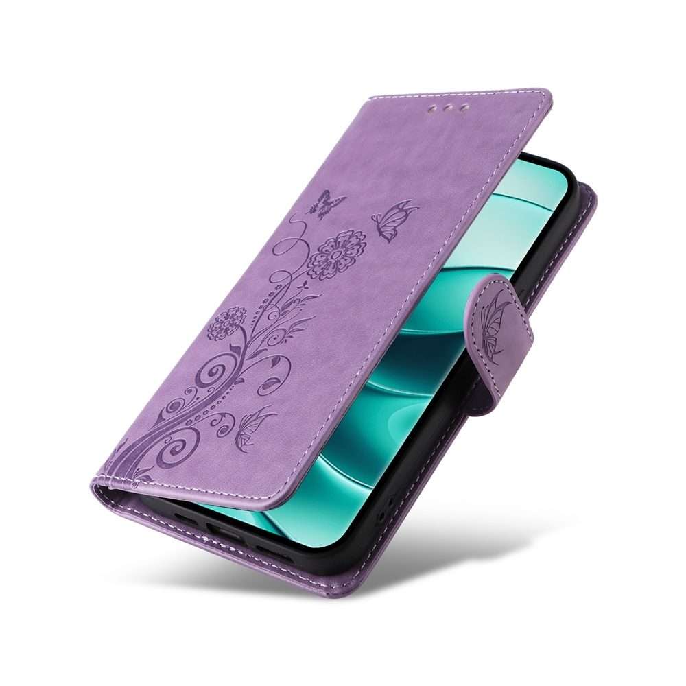 For Redmi Note 14 Pro 5G / Note 14 Pro+ 5G Embossed Butterfly Flowers Leather Phone Case(Purple)