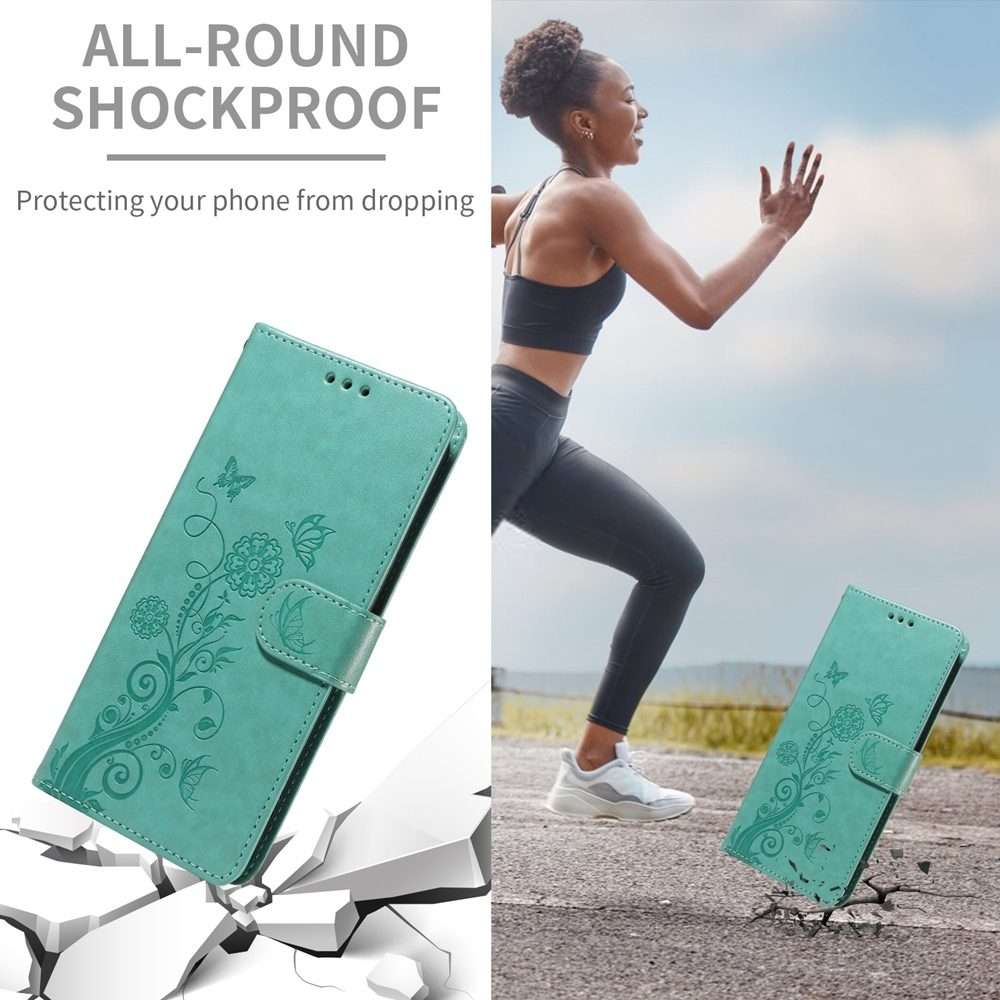 For Redmi Note 14 Pro 5G / Note 14 Pro+ 5G Embossed Butterfly Flowers Leather Phone Case(Green)