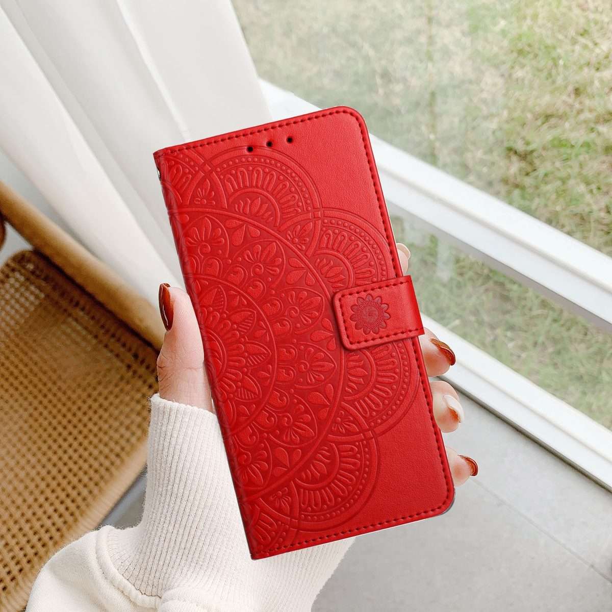 For Redmi Note 14 Pro+ 5G Flower Embossed Leather Phone Case(Red)