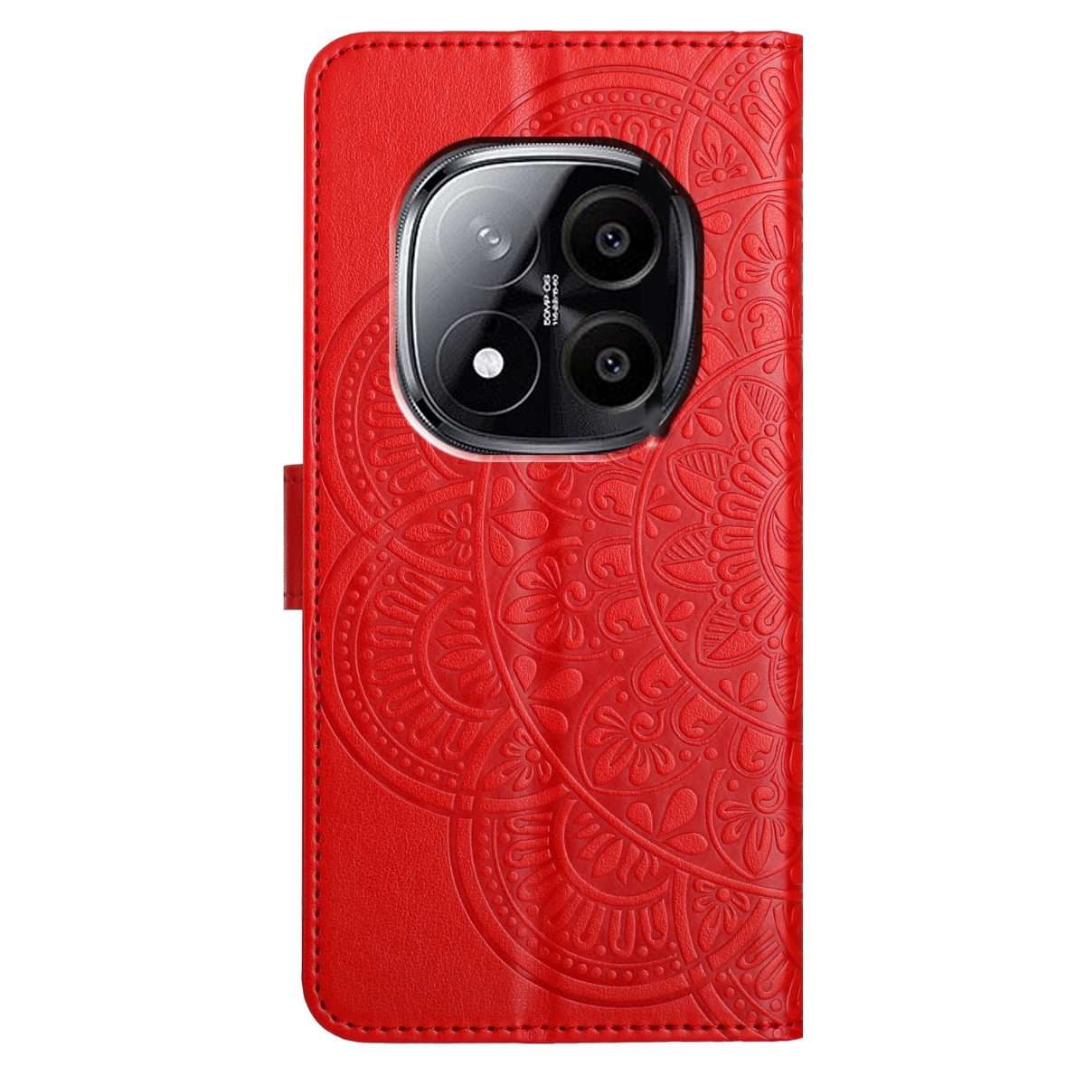 For Redmi Note 14 Pro+ 5G Flower Embossed Leather Phone Case(Red)