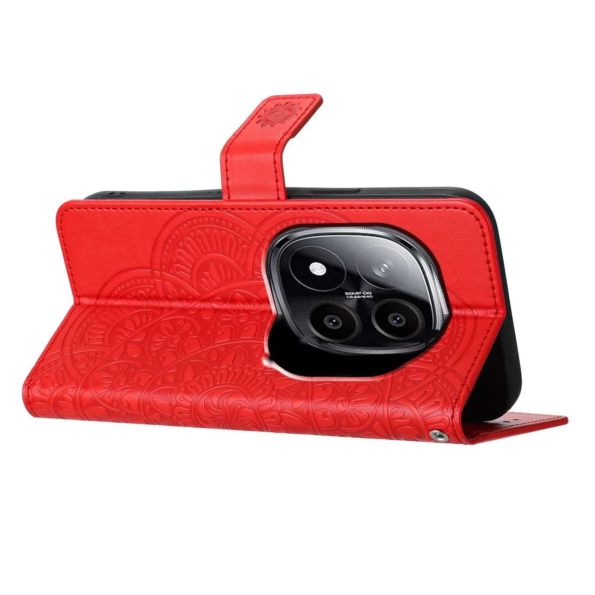 For Redmi Note 14 Pro+ 5G Flower Embossed Leather Phone Case(Red)