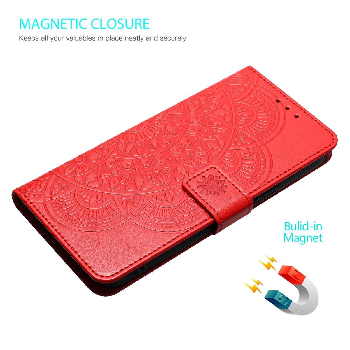 For Redmi Note 14 Pro+ 5G Flower Embossed Leather Phone Case(Red)