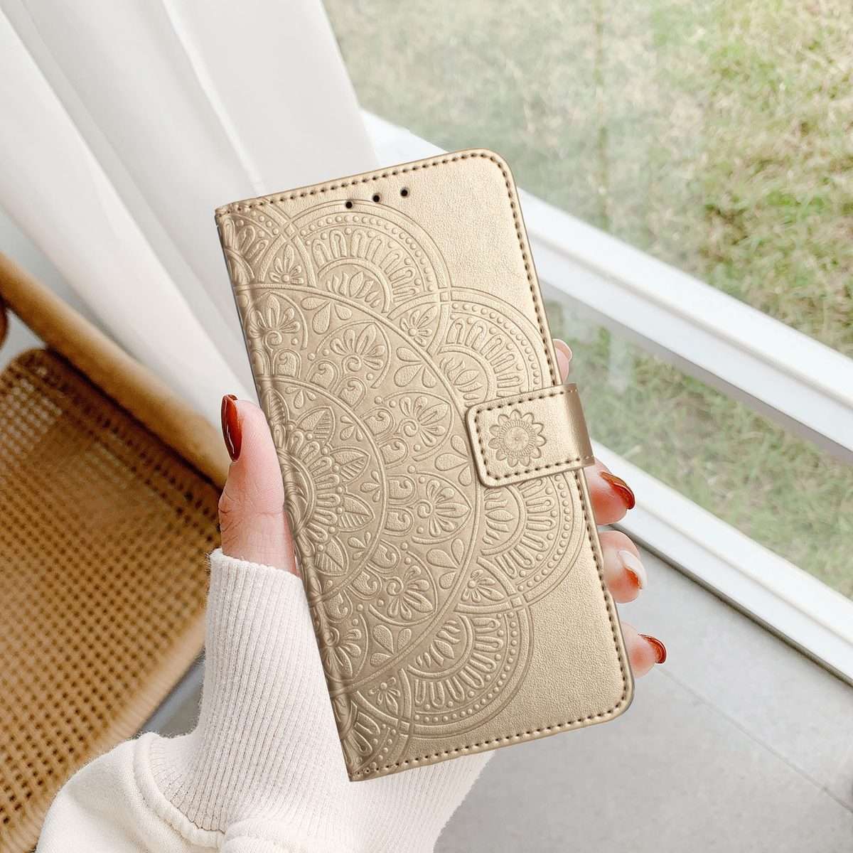 For Redmi Note 14 Pro+ 5G Flower Embossed Leather Phone Case(Gold)