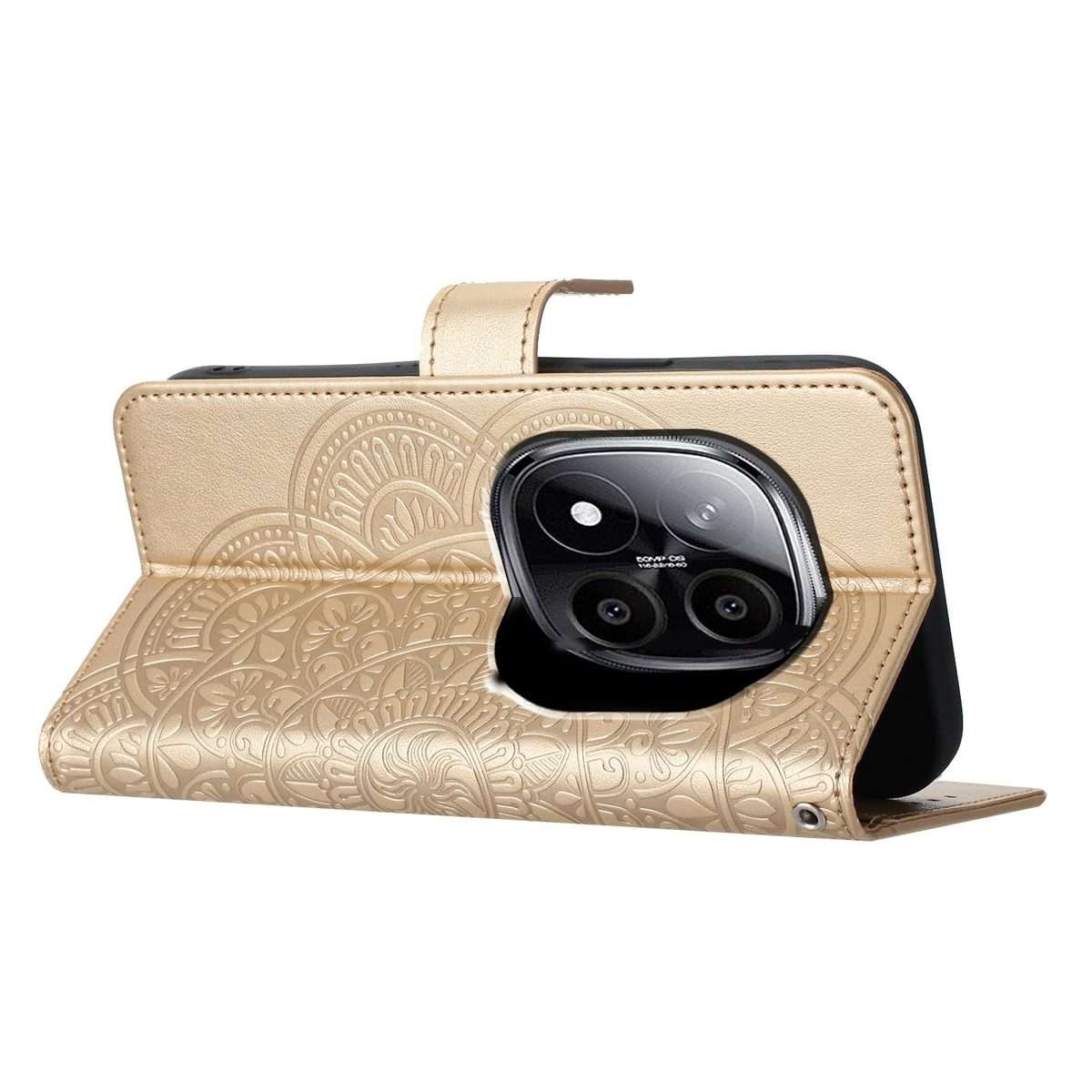 For Redmi Note 14 Pro+ 5G Flower Embossed Leather Phone Case(Gold)