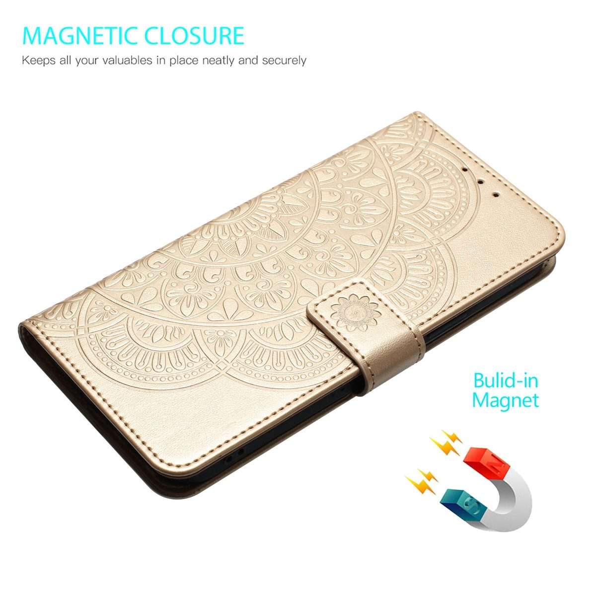 For Redmi Note 14 Pro+ 5G Flower Embossed Leather Phone Case(Gold)