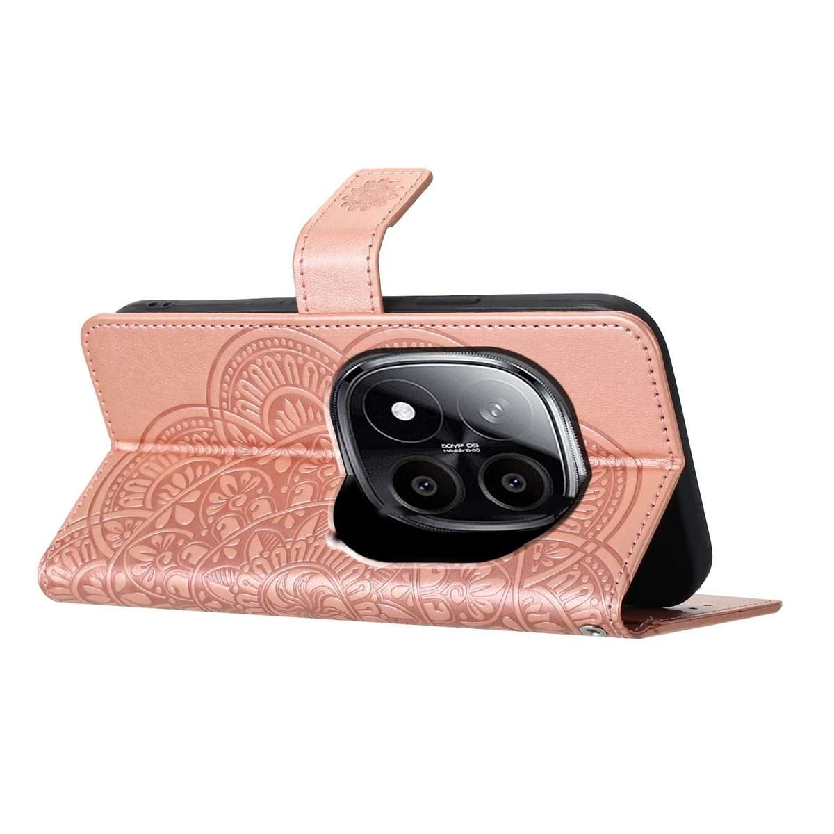 For Redmi Note 14 Pro+ 5G Flower Embossed Leather Phone Case(Rose Gold)