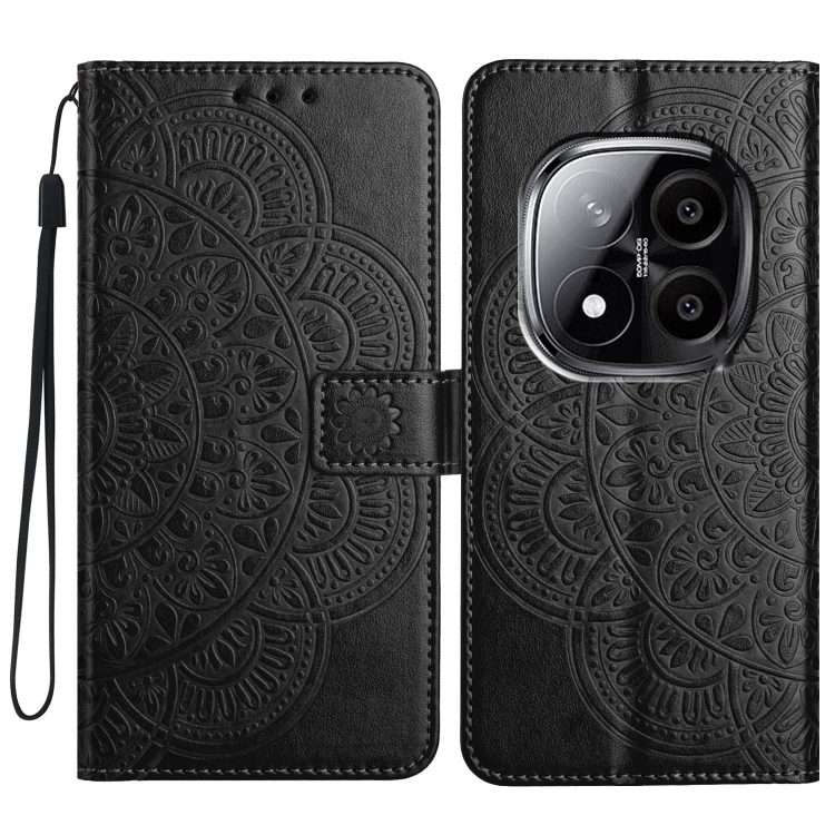 For Redmi Note 14 Pro+ 5G Flower Embossed Leather Phone Case(Black)