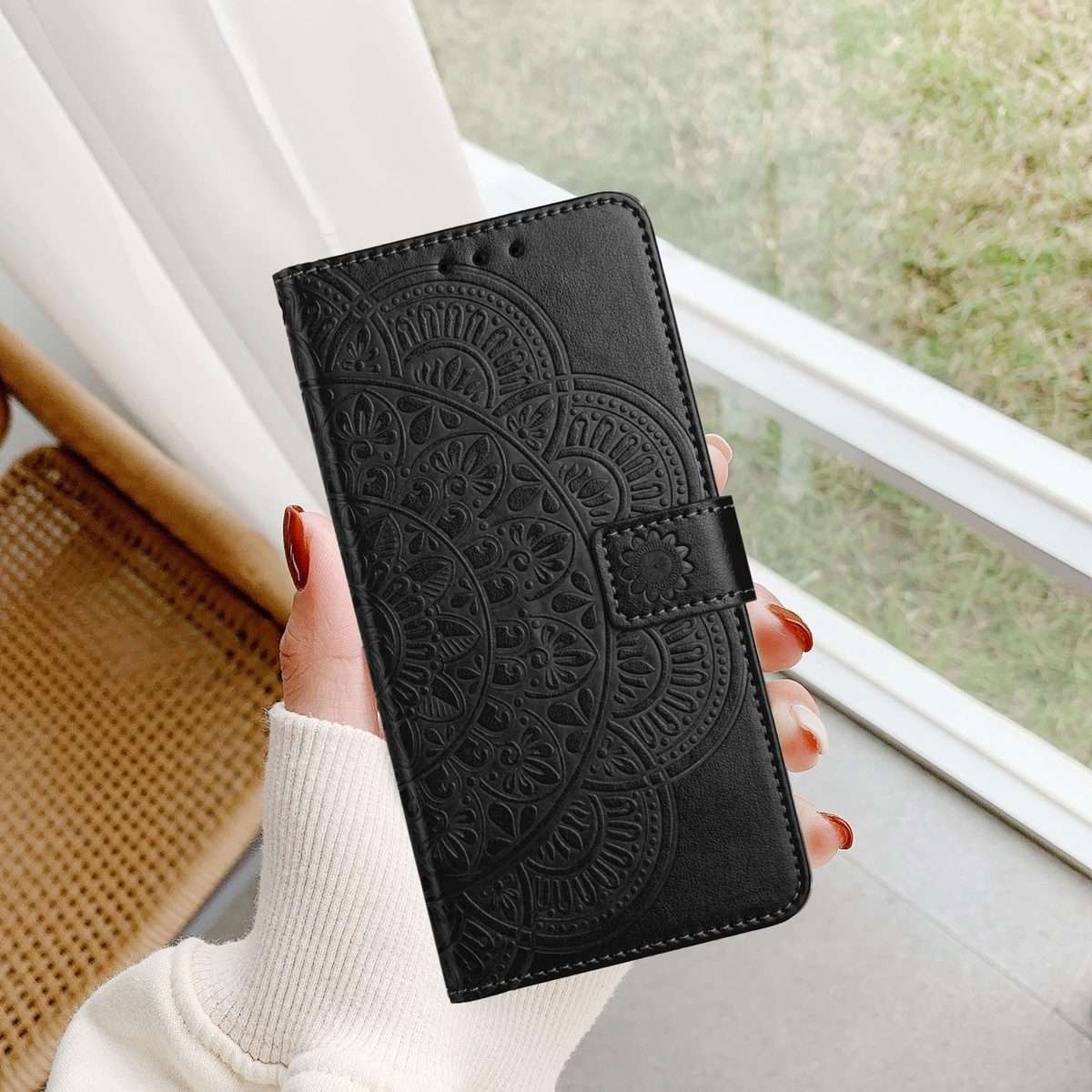 For Redmi Note 14 Pro+ 5G Flower Embossed Leather Phone Case(Black)