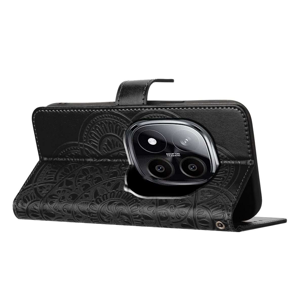 For Redmi Note 14 Pro+ 5G Flower Embossed Leather Phone Case(Black)