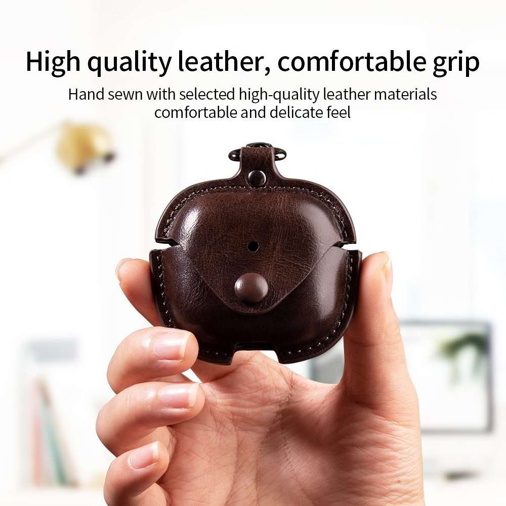 For AirPods Pro 3 Business Leather Earphone Protective Case with Hook(Red)