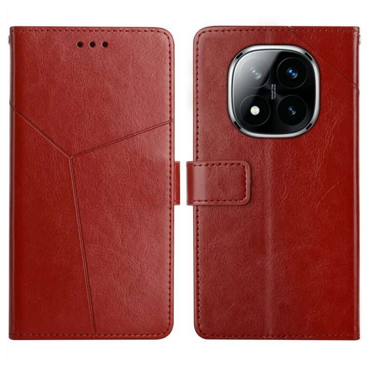 For Redmi Note 14 Pro+ 5G Y-shaped Pattern Flip Leather Phone Case(Brown)