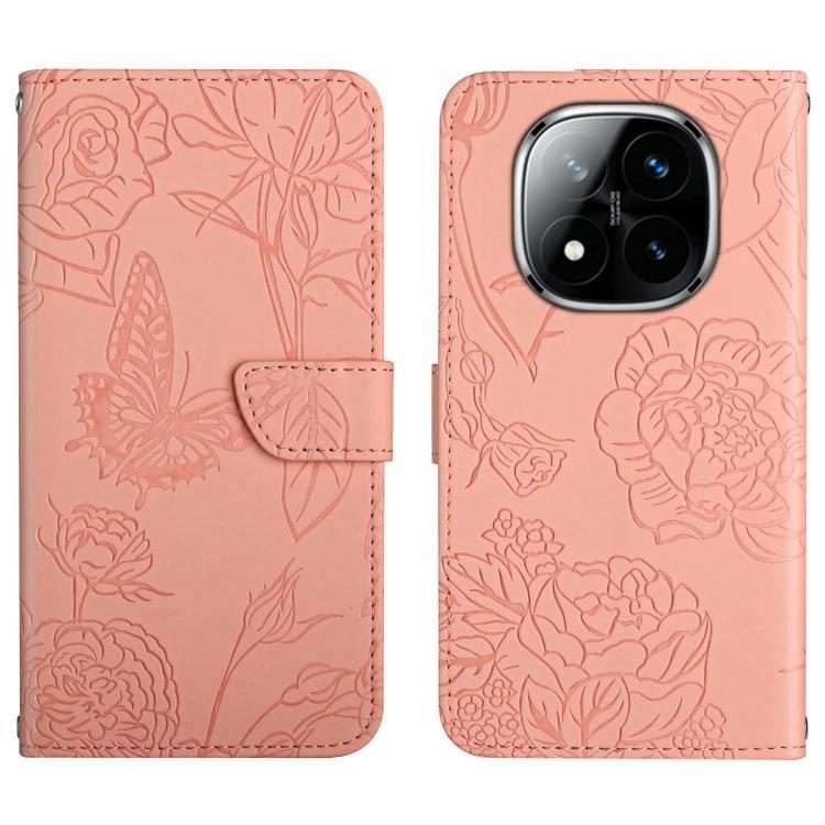 For Redmi Note 14 Pro 4G Skin Feel Butterfly Embossed Flip Leather Phone Case(Pink)