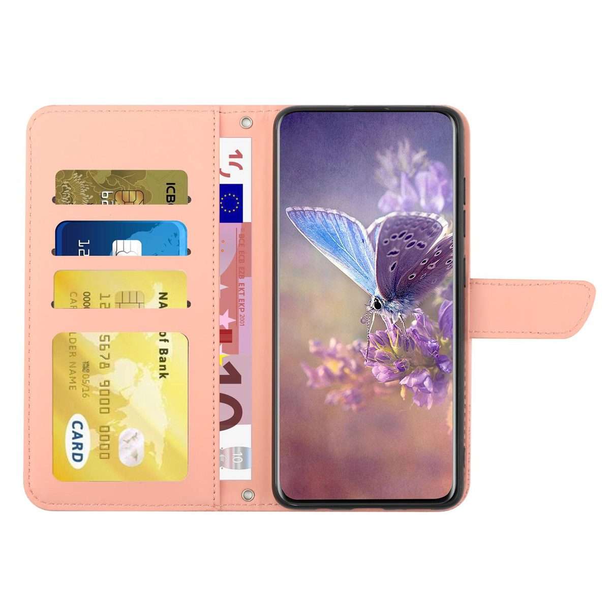 For Redmi Note 14 Pro 4G Skin Feel Butterfly Embossed Flip Leather Phone Case(Pink)