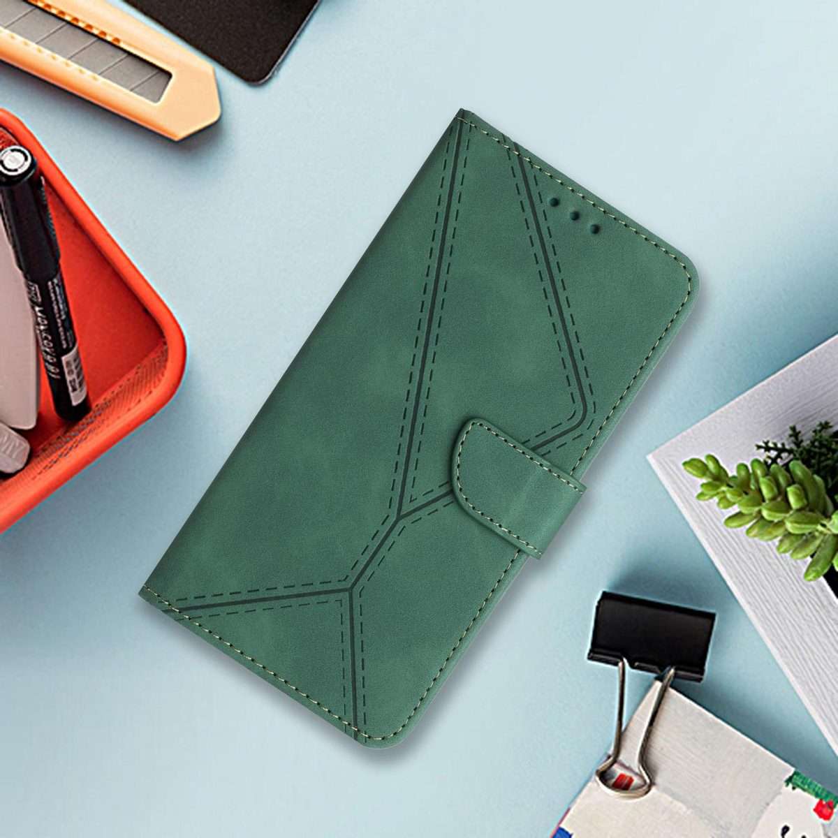 For Redmi Note 14 Pro 4G Stitching Embossed Leather Phone Case(Green)