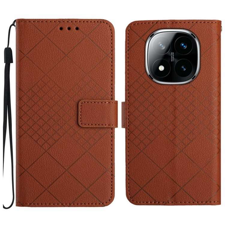For Redmi Note 14 Pro+ 5G Rhombic Grid Texture Leather Phone Case(Brown)
