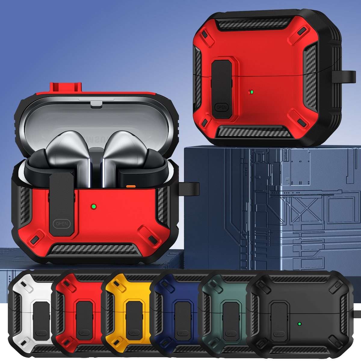 For Samsung Galaxy Buds 3 / 3 Pro Dual-color Earphone Protective Case with Switch ... (Black Blue)
