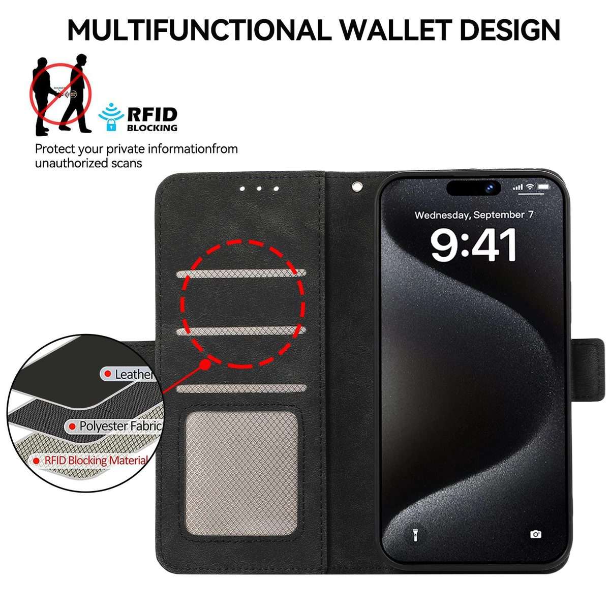 For Xiaomi 17 Pro ABEEL Frosted Magnetic RFID Leather Phone Case(Black)