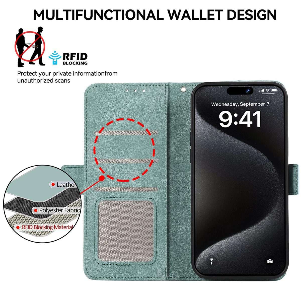 For Xiaomi 17 Pro ABEEL Frosted Magnetic RFID Leather Phone Case(Cyan)