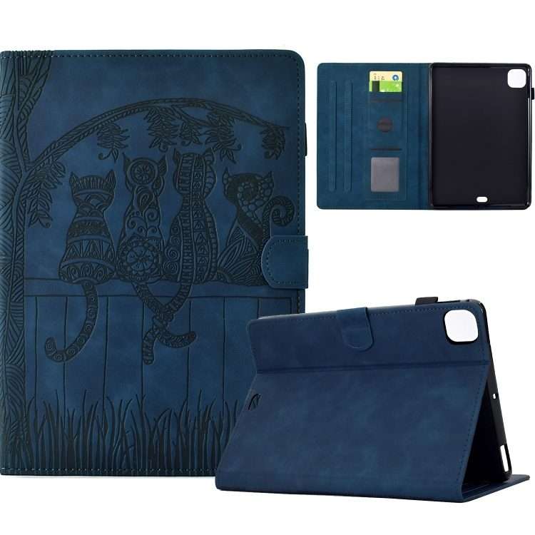 For iPad Pro 11 2025 / 2024 Cats Embossed Leather Smart Tablet Case(Dark Blue)