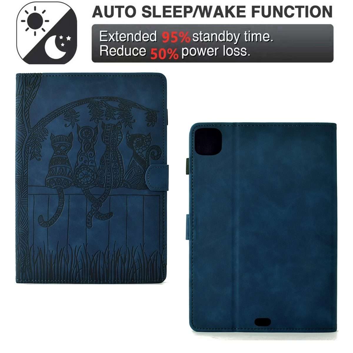 For iPad Pro 11 2025 / 2024 Cats Embossed Leather Smart Tablet Case(Dark Blue)