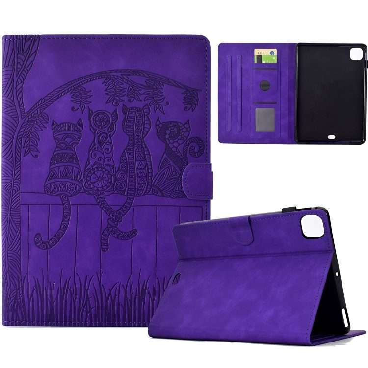 For iPad Pro 11 2025 / 2024 Cats Embossed Leather Smart Tablet Case(Purple)