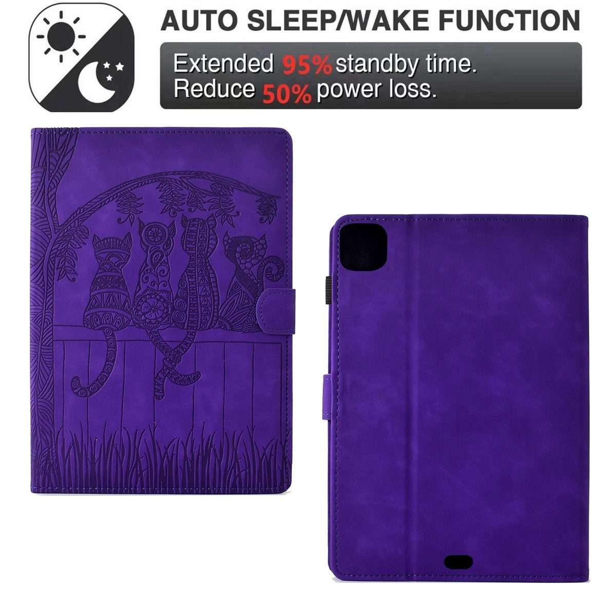 For iPad Pro 11 2025 / 2024 Cats Embossed Leather Smart Tablet Case(Purple)