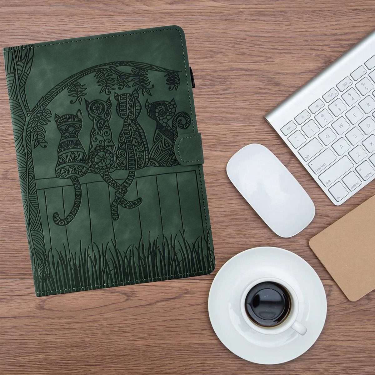 For iPad 2025 / 2022 Cats Embossed Leather Smart Tablet Case(Green)