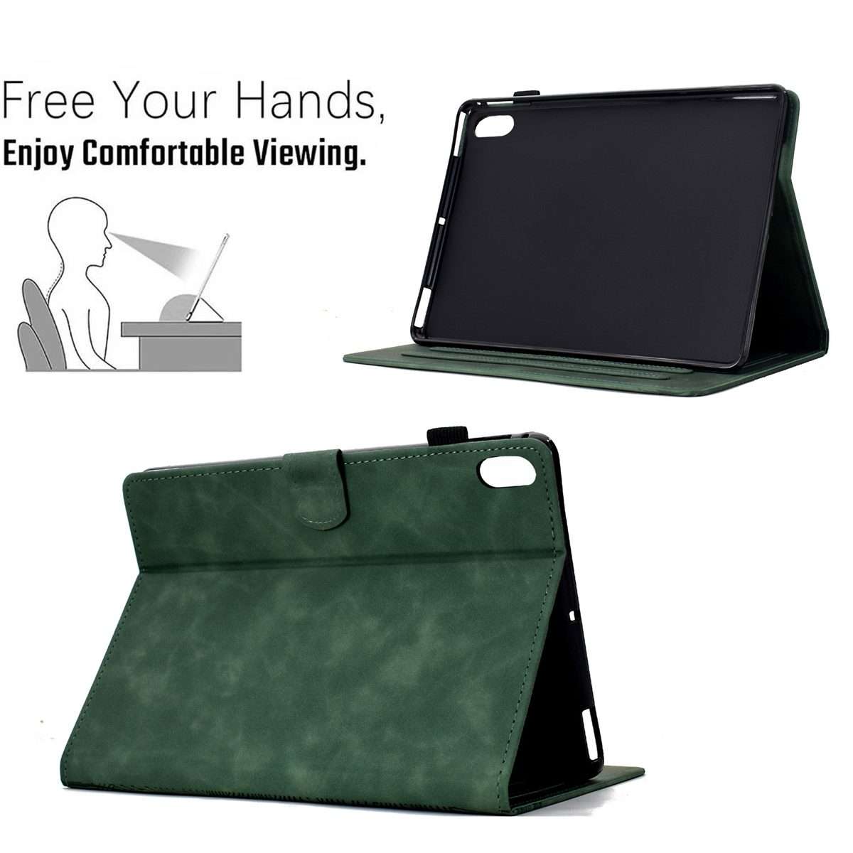 For iPad 2025 / 2022 Cats Embossed Leather Smart Tablet Case(Green)