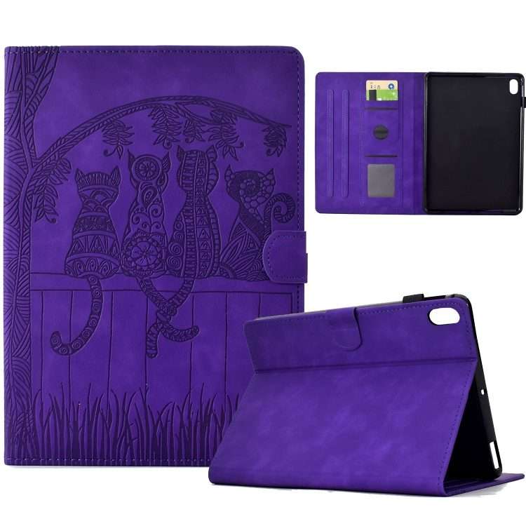 For iPad 2025 / 2022 Cats Embossed Leather Smart Tablet Case(Purple)