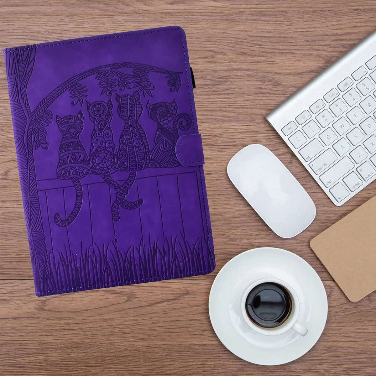For iPad 2025 / 2022 Cats Embossed Leather Smart Tablet Case(Purple)