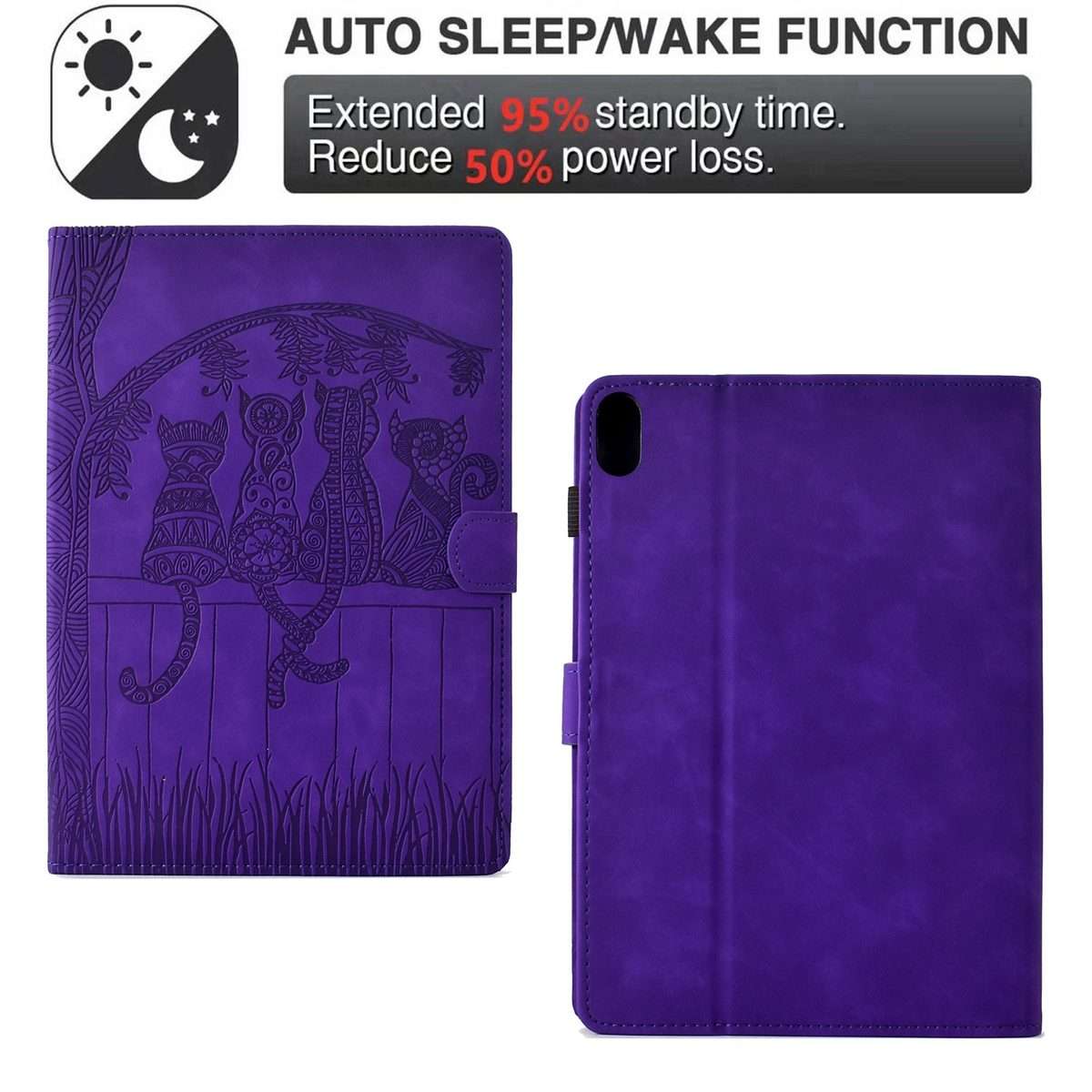 For iPad 2025 / 2022 Cats Embossed Leather Smart Tablet Case(Purple)