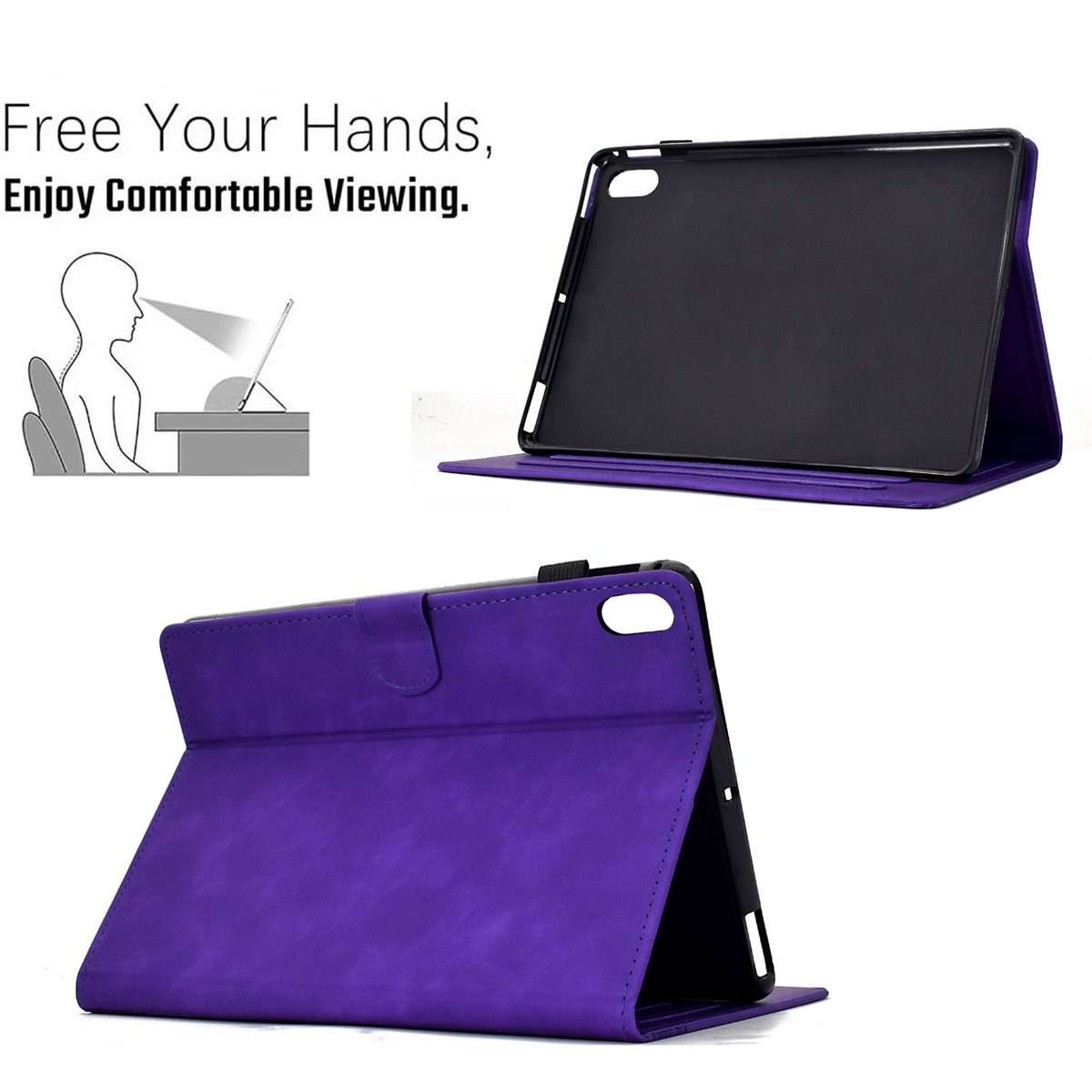 For iPad 2025 / 2022 Cats Embossed Leather Smart Tablet Case(Purple)