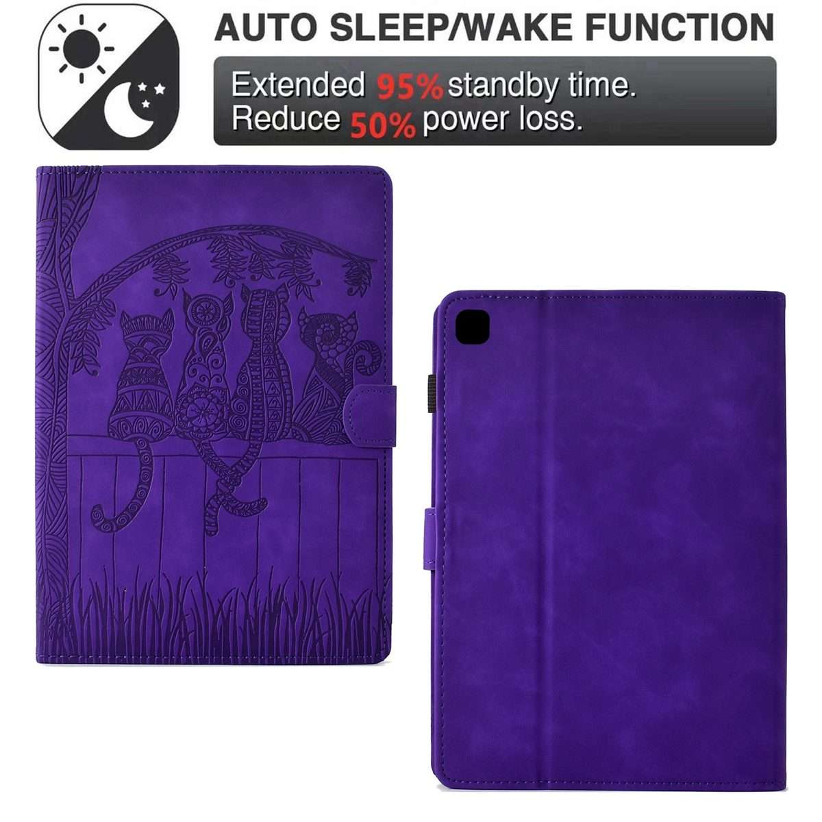 For iPad 10.2 2021 / 2020 / 10.5 2019 Cats Embossed Leather Smart Tablet Case(Purple)