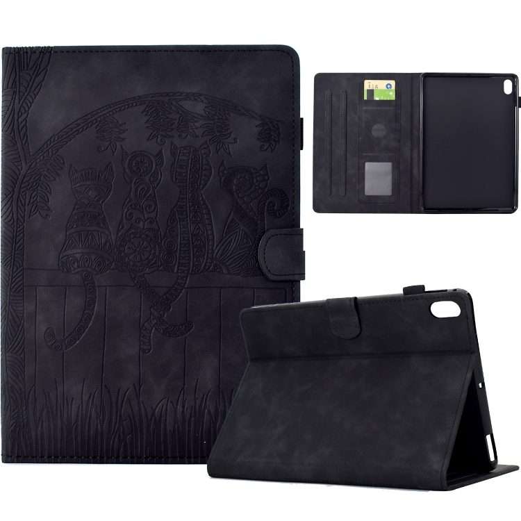 For iPad mini 6 / mini 2024 Cats Embossed Leather Smart Tablet Case(Black)