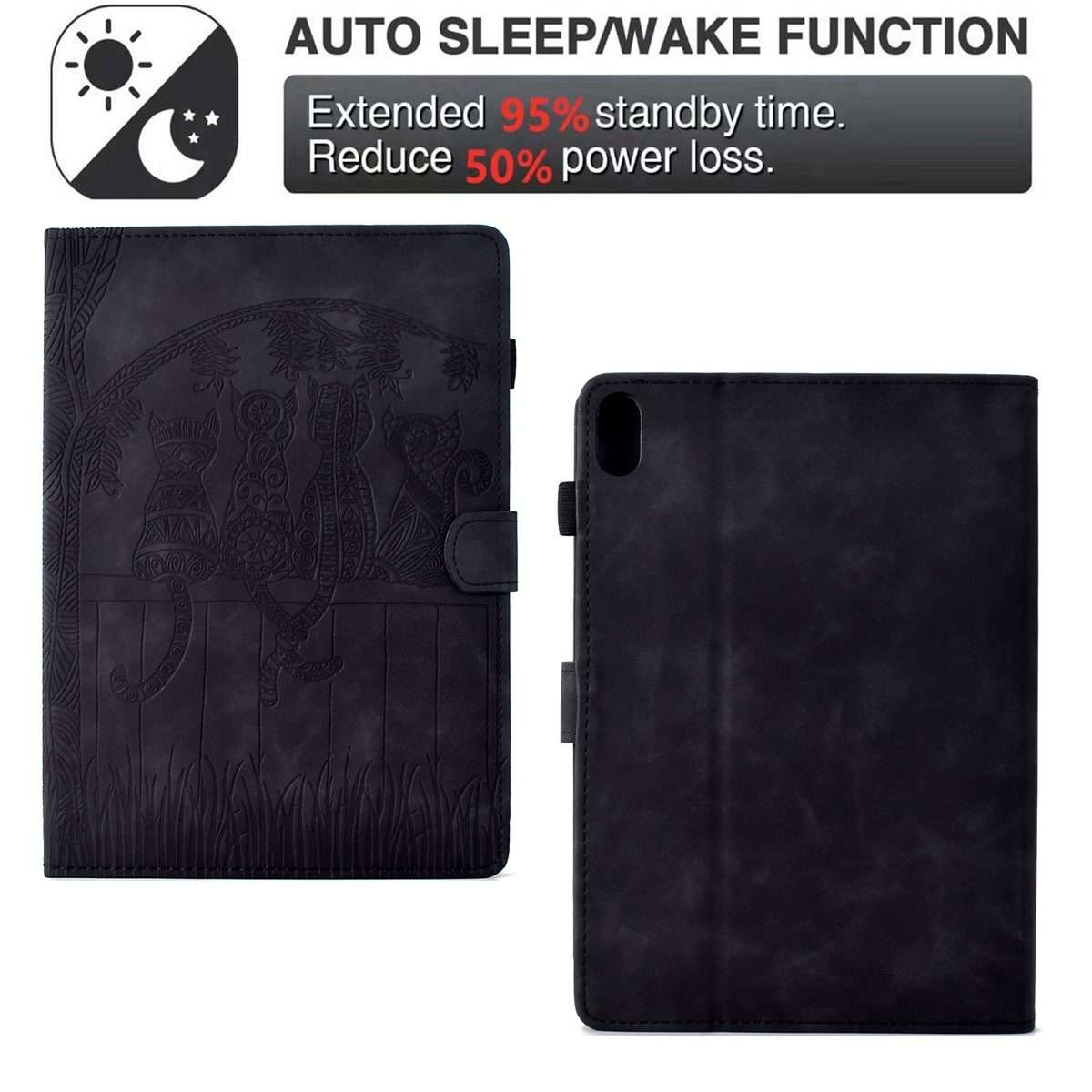 For iPad mini 6 / mini 2024 Cats Embossed Leather Smart Tablet Case(Black)