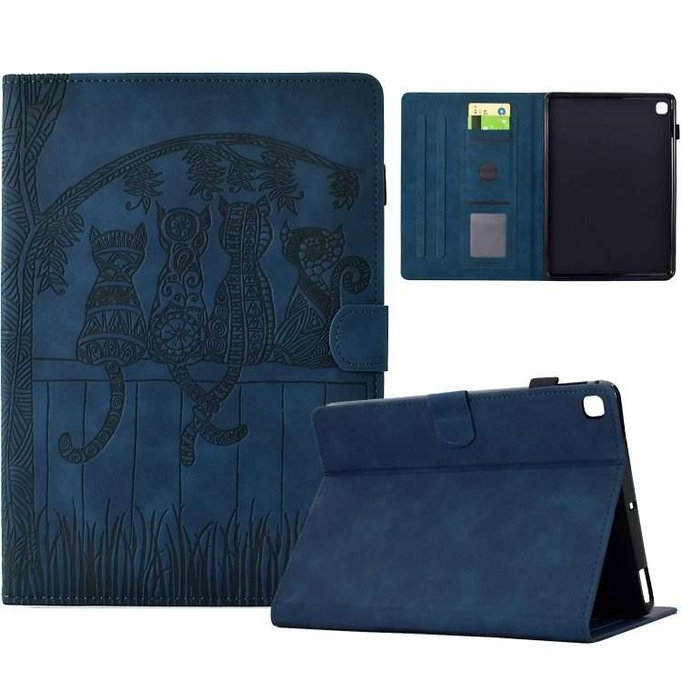 For Samsung Galaxy Tab A 10.1 2019 T510 Cats Embossed Leather Tablet Case(Dark Blue)
