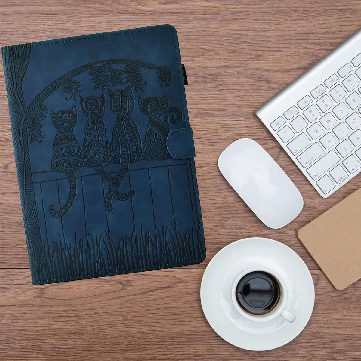 For Samsung Galaxy Tab A 10.1 2019 T510 Cats Embossed Leather Tablet Case(Dark Blue)