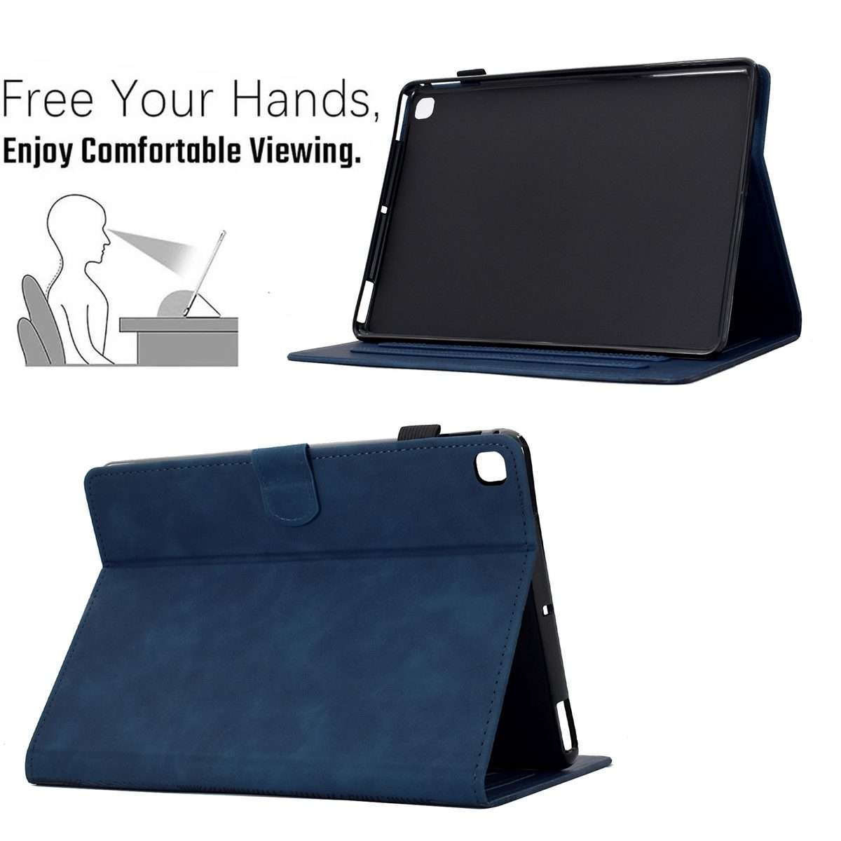 For Samsung Galaxy Tab A 10.1 2019 T510 Cats Embossed Leather Tablet Case(Dark Blue)