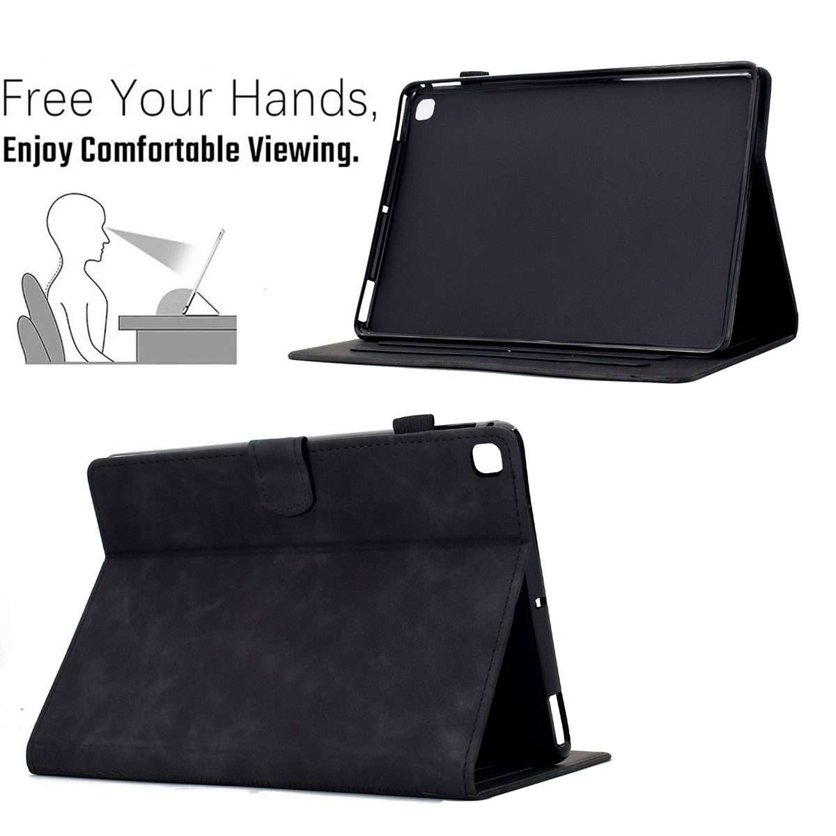 For Samsung Galaxy Tab A 10.1 2019 T510 Cats Embossed Leather Tablet Case(Black)