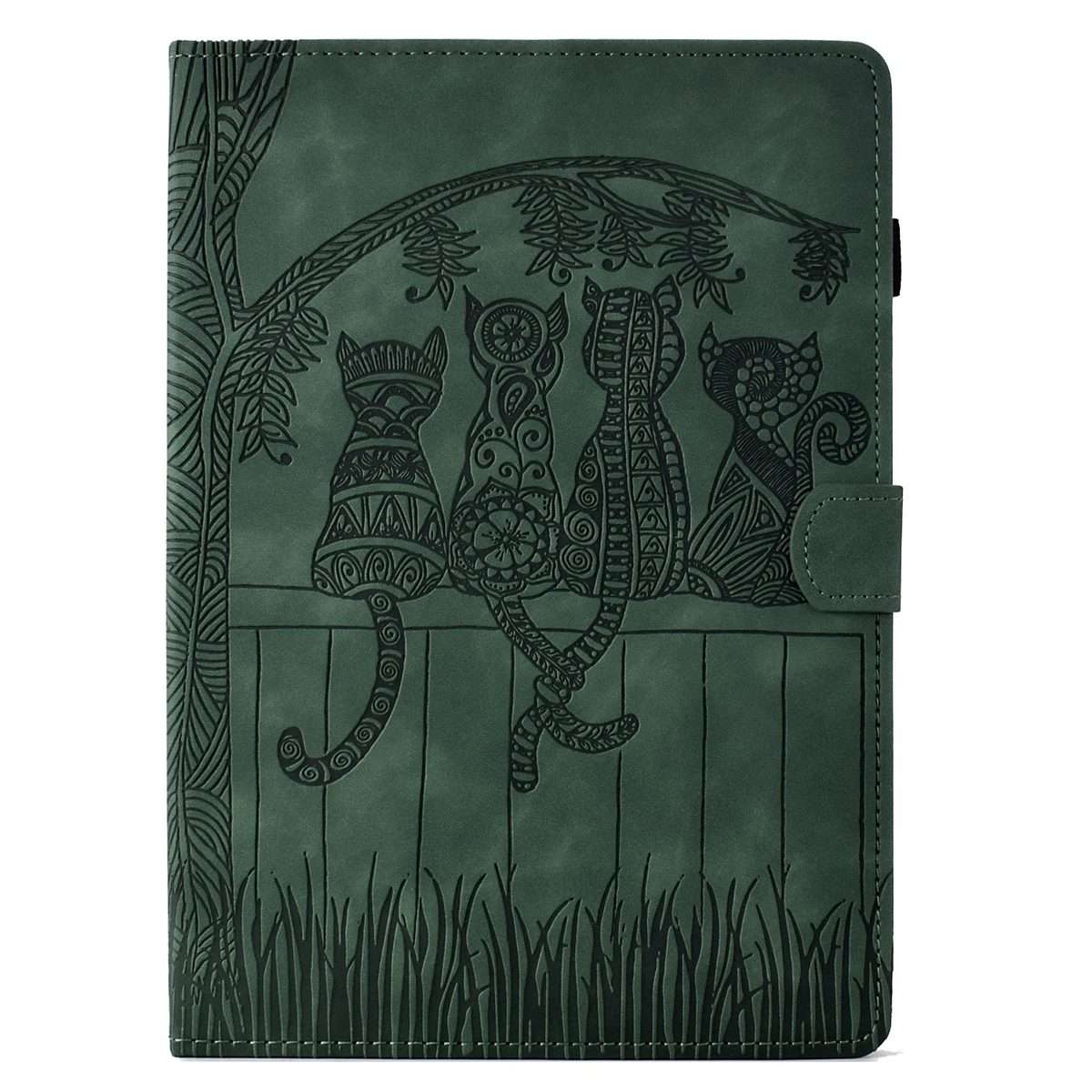 For Samsung Galaxy Tab A11 / A9 Cats Embossed Leather Tablet Case(Green)