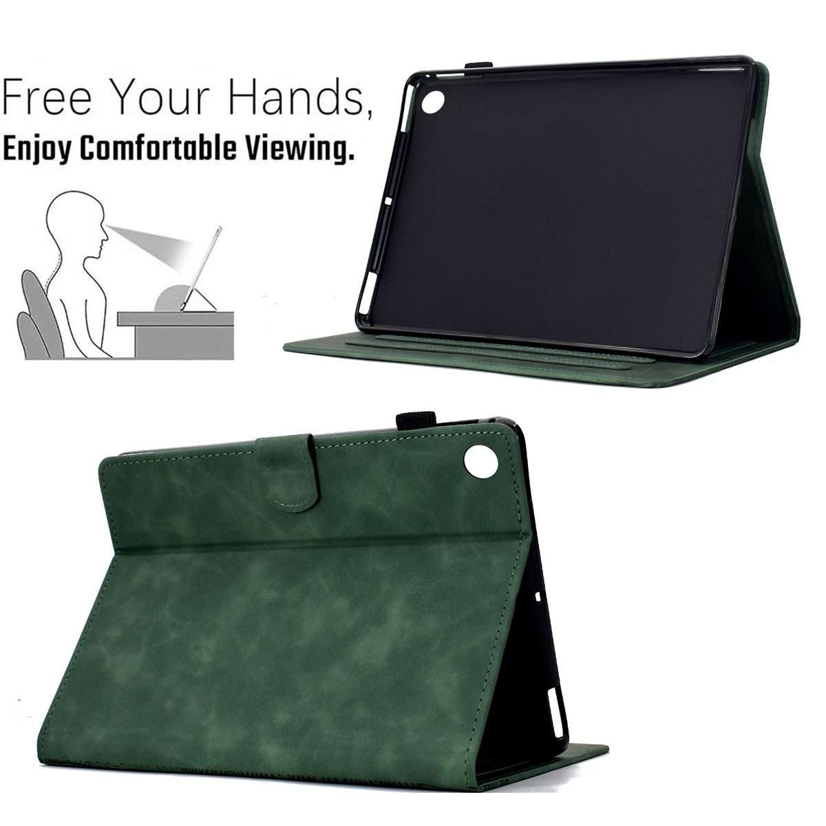 For Samsung Galaxy Tab A11 / A9 Cats Embossed Leather Tablet Case(Green)