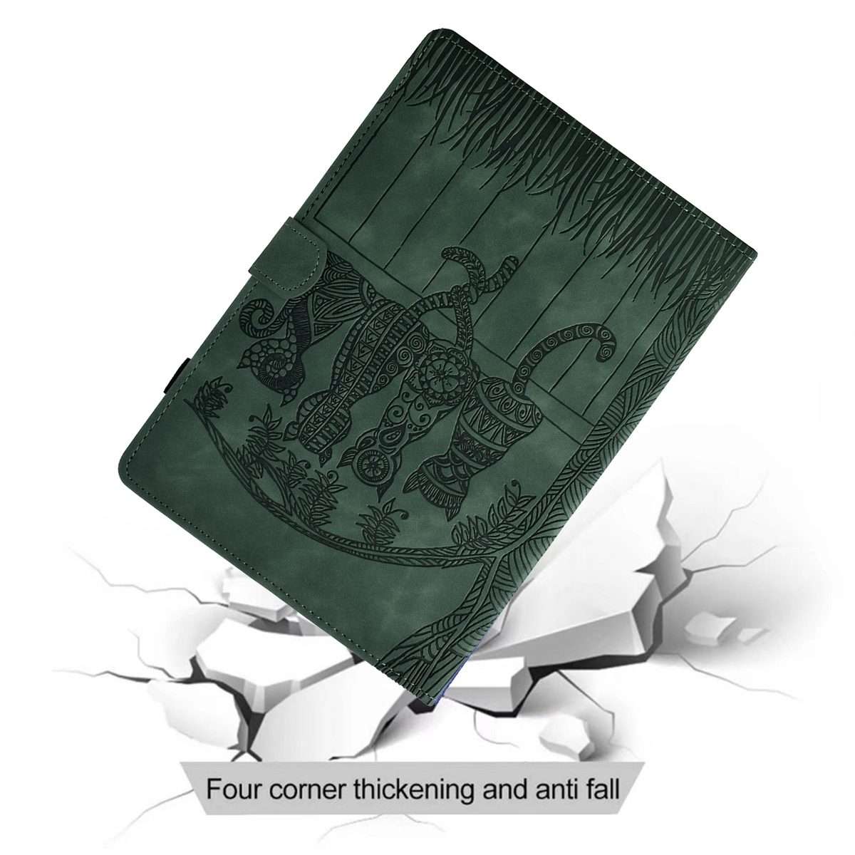For Samsung Galaxy Tab A11 / A9 Cats Embossed Leather Tablet Case(Green)