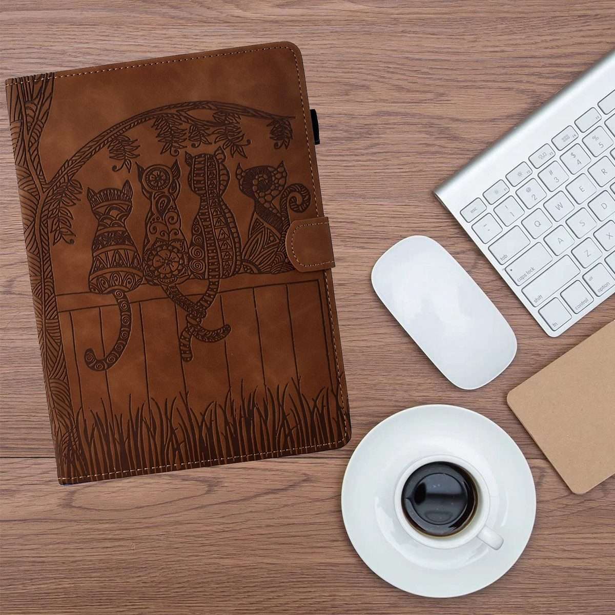 For Samsung Galaxy Tab A11 / A9 Cats Embossed Leather Tablet Case(Brown)