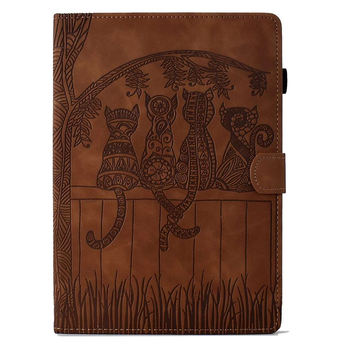 For Samsung Galaxy Tab A11 / A9 Cats Embossed Leather Tablet Case(Brown)
