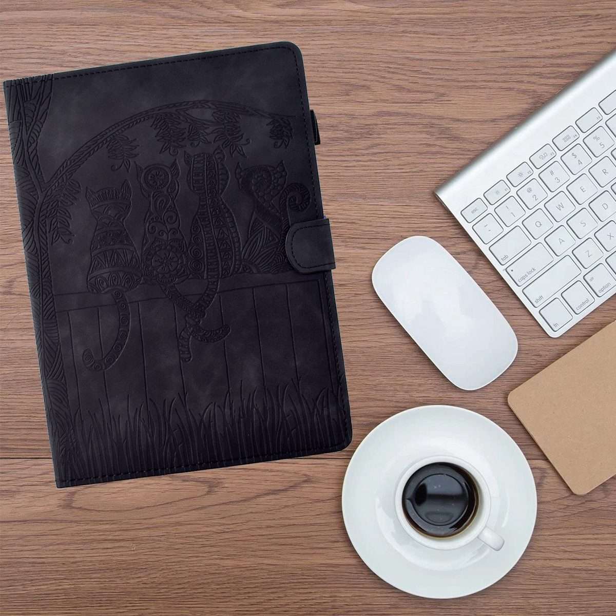 For Samsung Galaxy Tab A11 / A9 Cats Embossed Leather Tablet Case(Black)