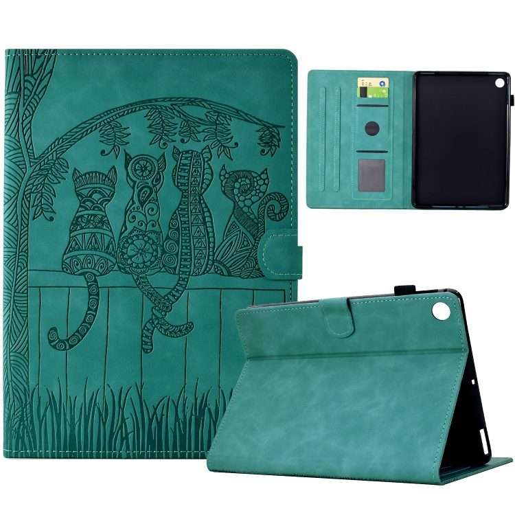 For Samsung Galaxy Tab A11 / A9 Cats Embossed Leather Tablet Case(Light Blue)