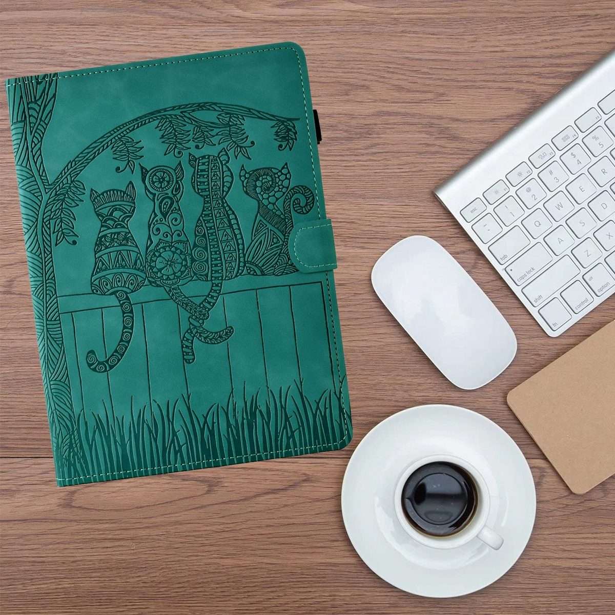 For Samsung Galaxy Tab A11 / A9 Cats Embossed Leather Tablet Case(Light Blue)
